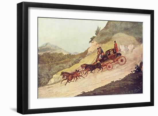 Coach Going Down Hill-James Pollard-Framed Art Print