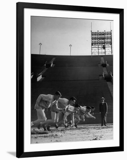 Coach Jess Hill, Leading the Track Team's Practice-John Florea-Framed Photographic Print