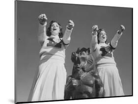 Coach of Lawrence High School Cheerleaders During Football Game-Francis Miller-Mounted Photographic Print