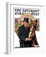 "Coachman and Horse," Saturday Evening Post Cover, November 29, 1930-J.F. Kernan-Framed Giclee Print