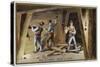 Coal Mine. Putting in Timber Pit Props in a Gallery-null-Stretched Canvas
