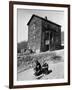 Coal Miner's Boys Playing with Puppy Outside Ramshackle, Two Story House in Dreary Mining Town-Alfred Eisenstaedt-Framed Photographic Print