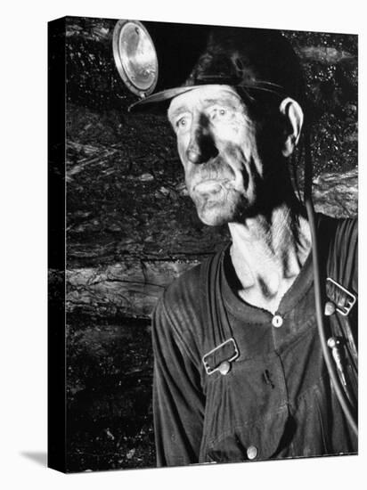 Coal Miner with Head Gear on Working in Mine-Dmitri Kessel-Stretched Canvas