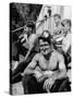 Coal Miners Taking a Break Outside Modern Shower and Changing Room at Government Mine-null-Stretched Canvas