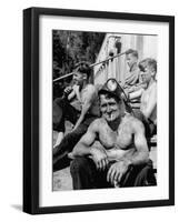 Coal Miners Taking a Break Outside Modern Shower and Changing Room at Government Mine-null-Framed Photographic Print