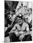 Coal Miners Taking a Break Outside Modern Shower and Changing Room at Government Mine-null-Mounted Photographic Print