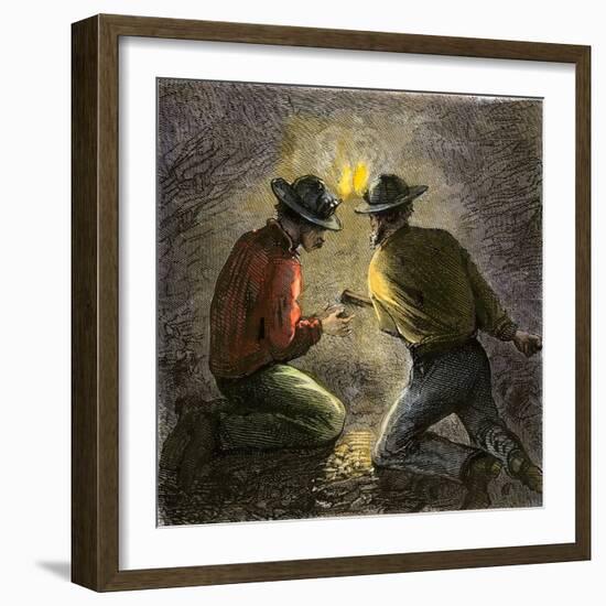 Coal Miners Tamping an Explosive Charge in a Tunnel, c.1860-null-Framed Giclee Print