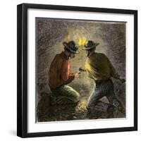 Coal Miners Tamping an Explosive Charge in a Tunnel, c.1860-null-Framed Giclee Print