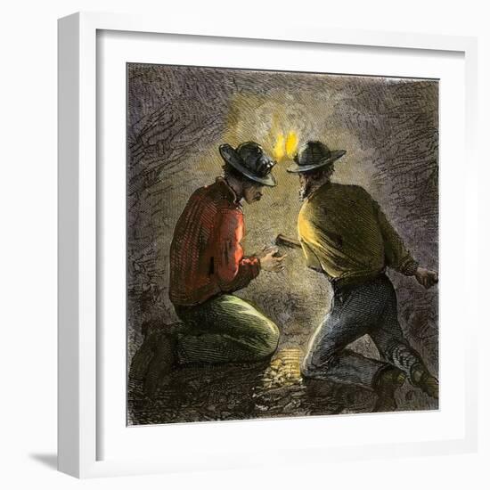 Coal Miners Tamping an Explosive Charge in a Tunnel, c.1860-null-Framed Giclee Print