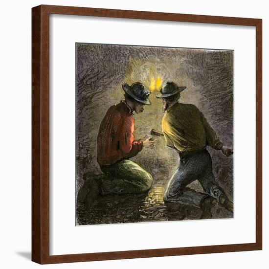 Coal Miners Tamping an Explosive Charge in a Tunnel, c.1860-null-Framed Giclee Print