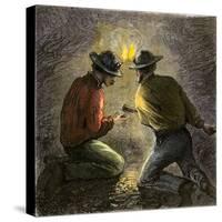 Coal Miners Tamping an Explosive Charge in a Tunnel, c.1860-null-Stretched Canvas