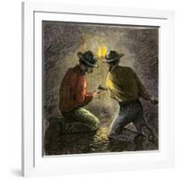 Coal Miners Tamping an Explosive Charge in a Tunnel, c.1860-null-Framed Giclee Print