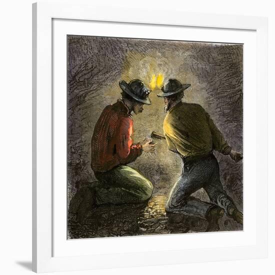 Coal Miners Tamping an Explosive Charge in a Tunnel, c.1860-null-Framed Giclee Print