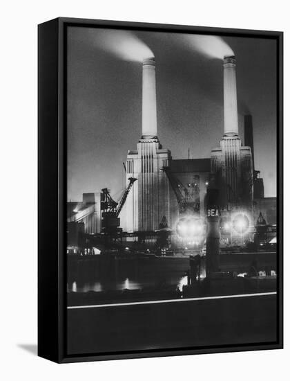 Coal Ships Unload at Battersea Power Station, July 1950-null-Framed Stretched Canvas