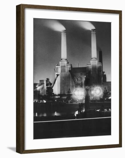 Coal Ships Unload at Battersea Power Station, July 1950-null-Framed Premium Photographic Print