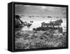 Coast Guard Manned Navy Landing Craft Disgorging Equipment and Supplies Occupying Japanese Forces-null-Framed Stretched Canvas