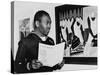 Coast Guardsman Jacob Lawrence, with His Paintings at the Institute of Modern Art in Boston in 1945-null-Stretched Canvas