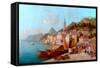 Coast Scene, Bellagio, Lake Como-W. Mommerson-Framed Stretched Canvas