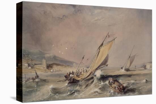 Coast Scene: Boats at the Entrance to a Harbour-George Balmer-Stretched Canvas