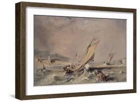 Coast Scene: Boats at the Entrance to a Harbour-George Balmer-Framed Giclee Print