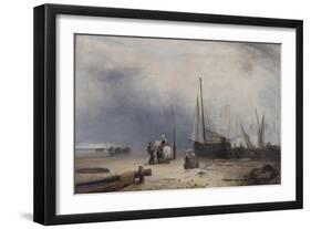Coast Scene with Boats and Figures-null-Framed Giclee Print