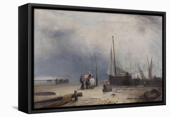 Coast Scene with Boats and Figures-null-Framed Stretched Canvas