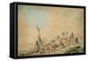 Coast Scene with Figures near a Wall-George Chinnery-Framed Stretched Canvas