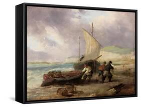 Coast Scene with Fishing Boats-George Balmer-Framed Stretched Canvas