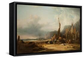 Coast Scene with Shipping-William Snr. Shayer-Framed Stretched Canvas