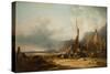 Coast Scene with Shipping-William Snr. Shayer-Stretched Canvas