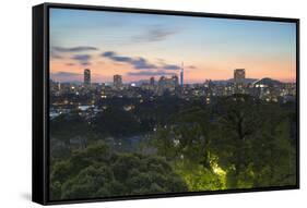 Coastal Area Skyline at Sunset, Fukuoka, Kyushu, Japan-Ian Trower-Framed Stretched Canvas