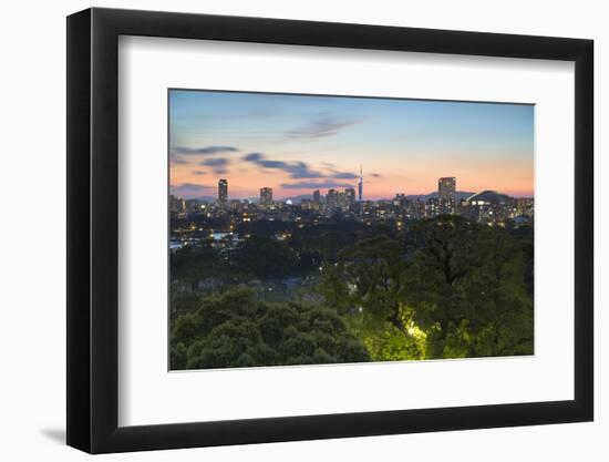 Coastal Area Skyline at Sunset, Fukuoka, Kyushu, Japan-Ian Trower-Framed Photographic Print