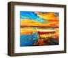 Coastal Boats Sunset Painting-null-Framed Art Print