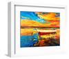 Coastal Boats Sunset Painting-null-Framed Art Print