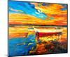 Coastal Boats Sunset Painting-null-Mounted Art Print