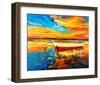 Coastal Boats Sunset Painting-null-Framed Art Print