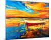 Coastal Boats Sunset Painting-null-Mounted Art Print