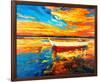 Coastal Boats Sunset Painting-null-Framed Art Print