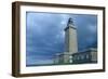 Coastal control path, cap Frehel, Brittany (Cote d'Emeraude). Stormy sky. 2009-Gilles Targat-Framed Photographic Print