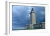 Coastal control path, cap Frehel, Brittany (Cote d'Emeraude). Stormy sky. 2009-Gilles Targat-Framed Photographic Print