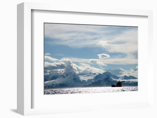 Coastal Freighter and the Lyngen Alps, Troms, Arctic Norway, Scandinavia, Europe-David Lomax-Framed Photographic Print