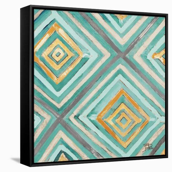 Coastal Ikat with Gold I-Patricia Pinto-Framed Stretched Canvas