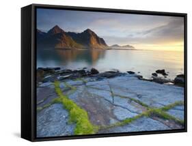 Coastal Landscape Illuminated by Mightnight Sun, Flakstad, Flakstadsoya, Lofoten, Norway-Doug Pearson-Framed Stretched Canvas