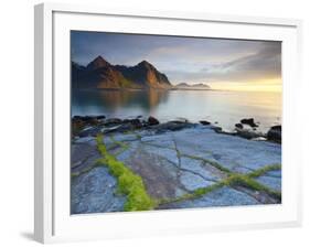 Coastal Landscape Illuminated by Mightnight Sun, Flakstad, Flakstadsoya, Lofoten, Norway-Doug Pearson-Framed Photographic Print