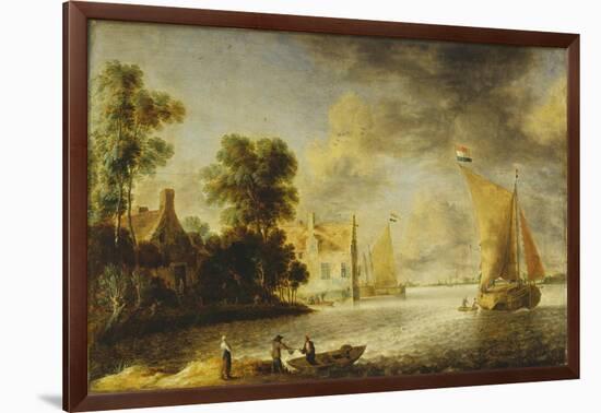 Coastal Landscape with Farmhouse, Ferry House and Sailing Boats, before 1640-Camille Pissarro-Framed Giclee Print