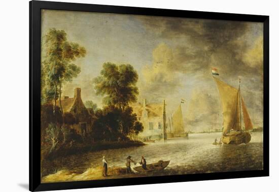 Coastal Landscape with Farmhouse, Ferry House and Sailing Boats, before 1640-Camille Pissarro-Framed Giclee Print