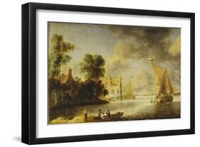 Coastal Landscape with Farmhouse, Ferry House and Sailing Boats, before 1640-Camille Pissarro-Framed Giclee Print