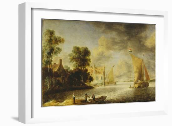 Coastal Landscape with Farmhouse, Ferry House and Sailing Boats, before 1640-Camille Pissarro-Framed Giclee Print