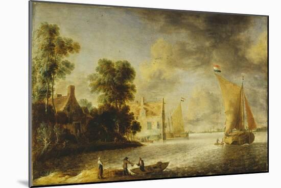 Coastal Landscape with Farmhouse, Ferry House and Sailing Boats, before 1640-Camille Pissarro-Mounted Giclee Print