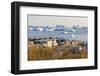Coastal landscape with Icebergs. Inuit village Oqaatsut located in Disko Bay. Greenland-Martin Zwick-Framed Photographic Print